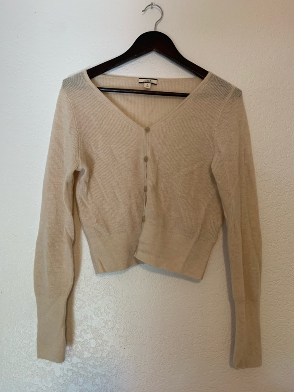 J. Crew Cream V-Neck Button Cardigan Sweater